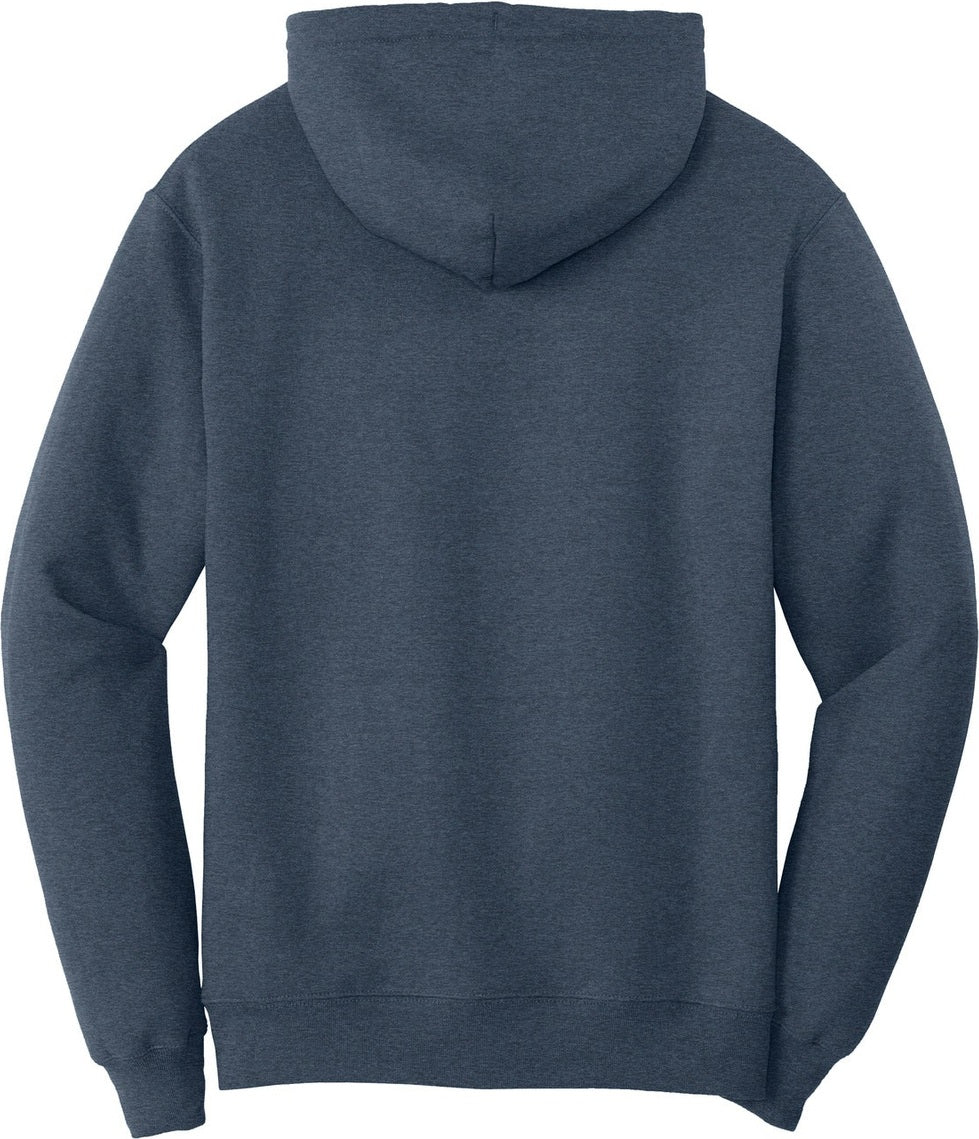 Front View of Heather Navy Port & Co Tall Core Fleece Pullover Hooded Sweatshirt PC78HT