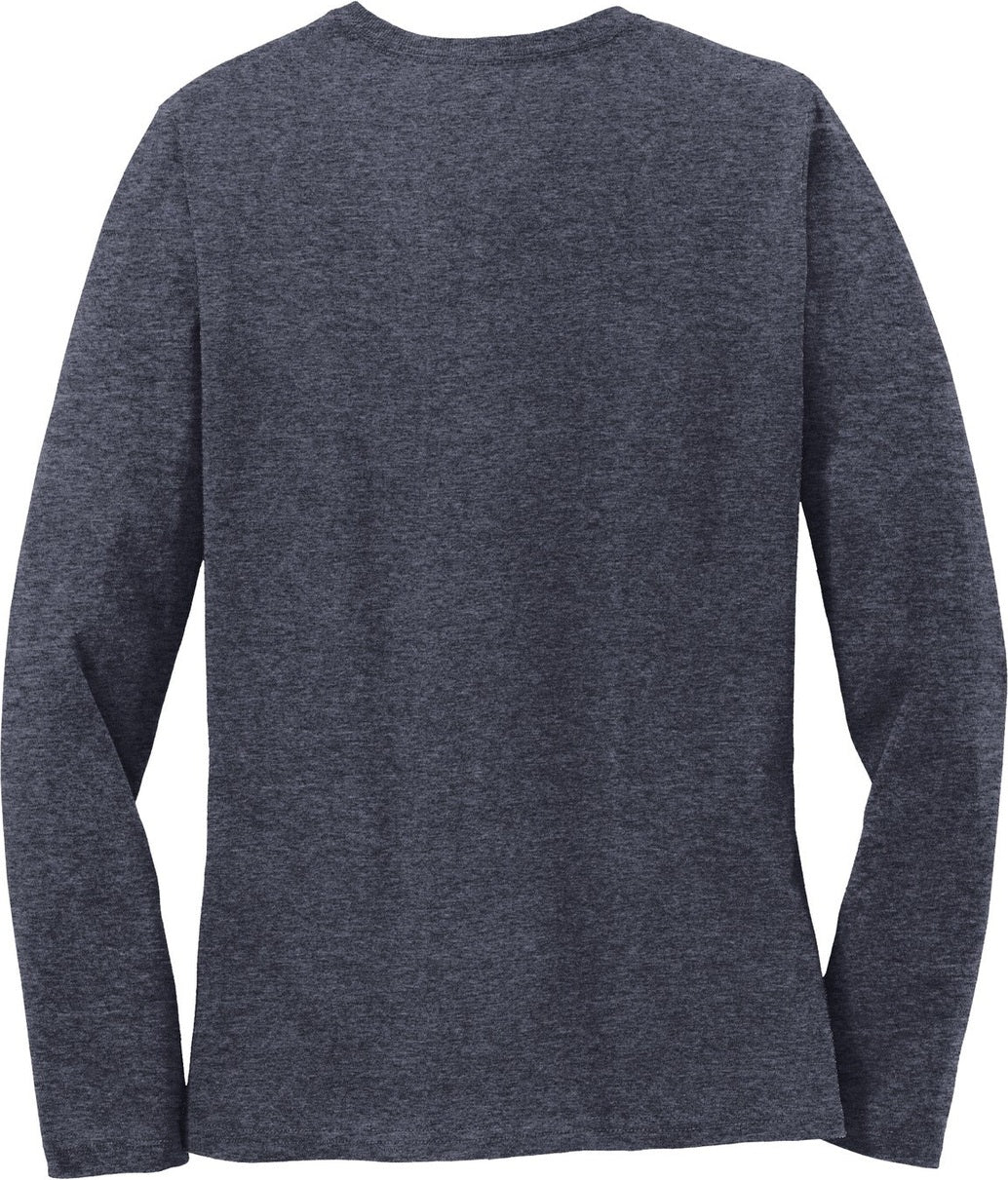 Front View of Heather Navy Port & Co Women's Long Sleeve Core Cotton Tee. LPC54LS