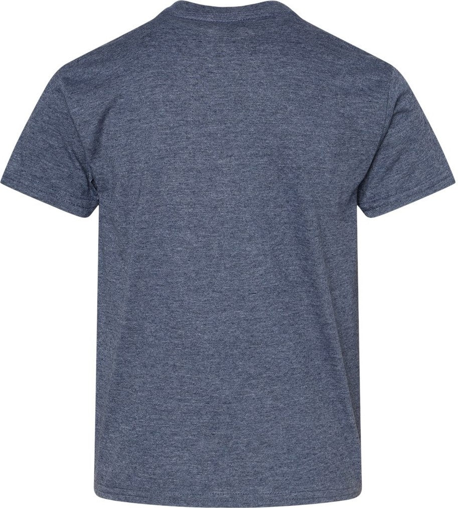 Front View of Heather Navy Softstyle® Youth T-Shirt - 64000B