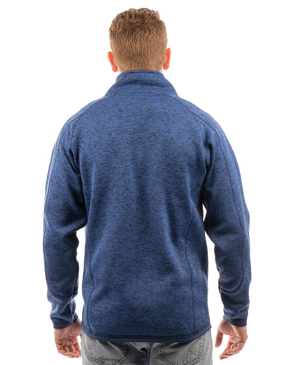 Rear View of Heather Navy Sweater Knit Jacket - 3901