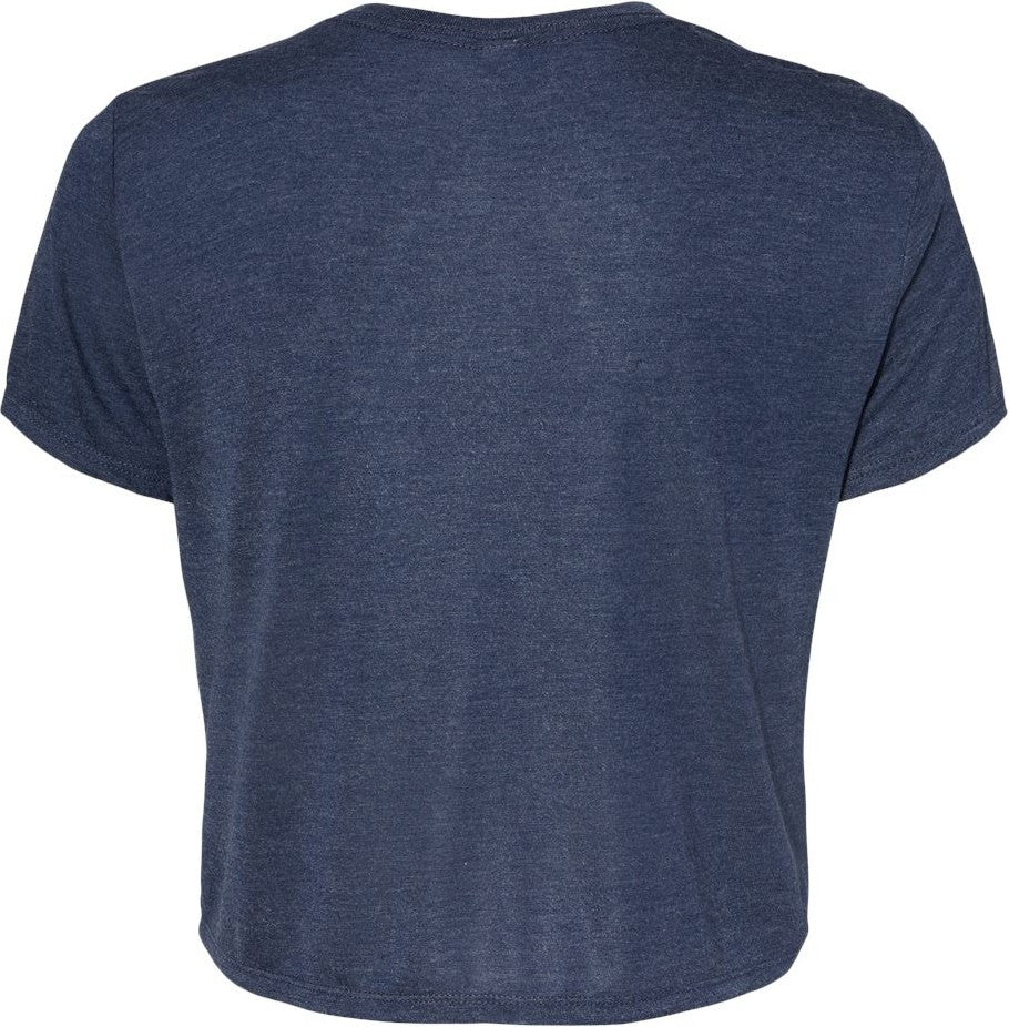 Front View of Heather Navy Women’s Flowy Crop Tee - 8882