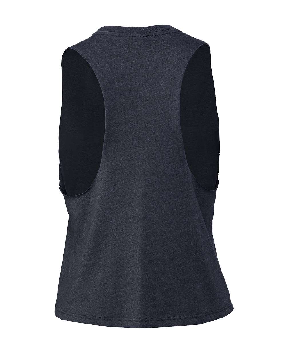 Rear View of Heather Navy Women&#39;s Racerback Crop Tank - 6682