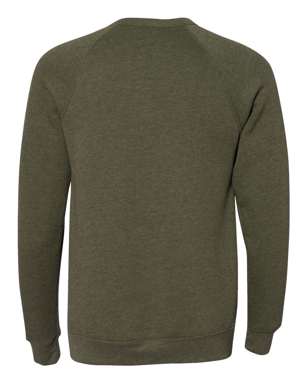 Front View of Heather Olive Sponge Fleece Raglan Crewneck Sweatshirt - 3901