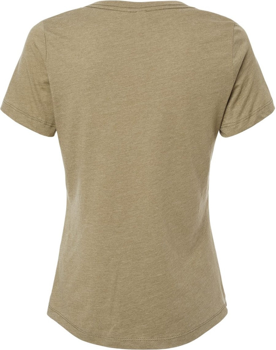 Front View of Heather Olive Women's Relaxed Heather CVC V-Neck Tee - 6405CVC