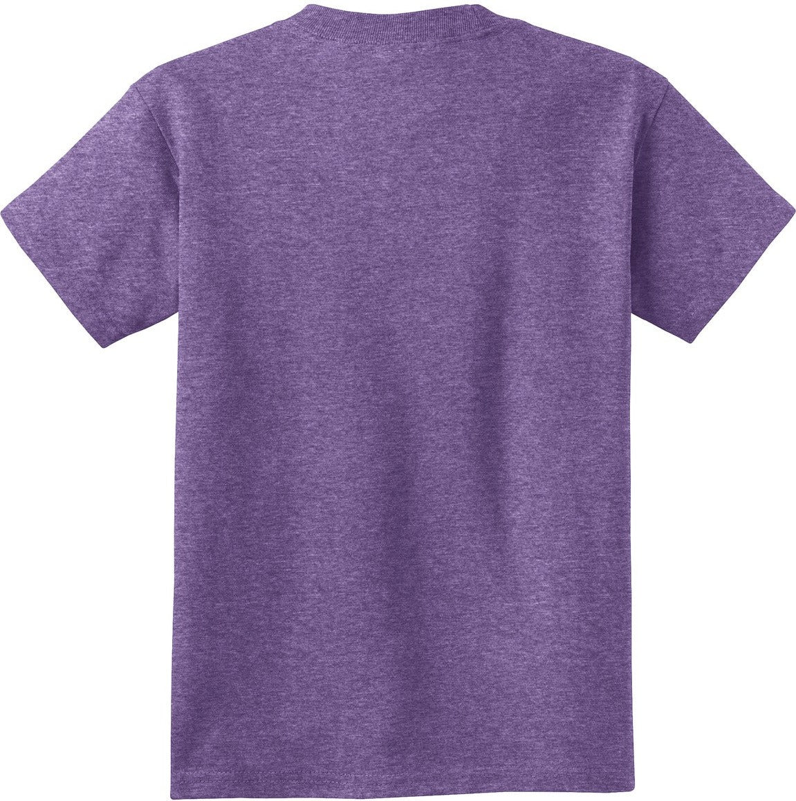 Front View of Heather Purple Port & Co Youth Core Cotton Tee. PC54Y
