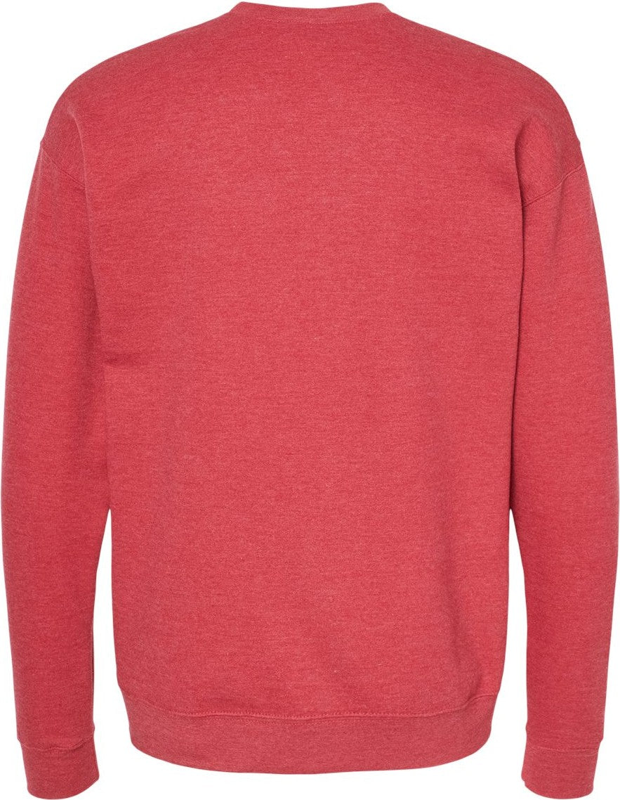 Rear View of Heather Red Fleece Crewneck Sweatshirt - 340