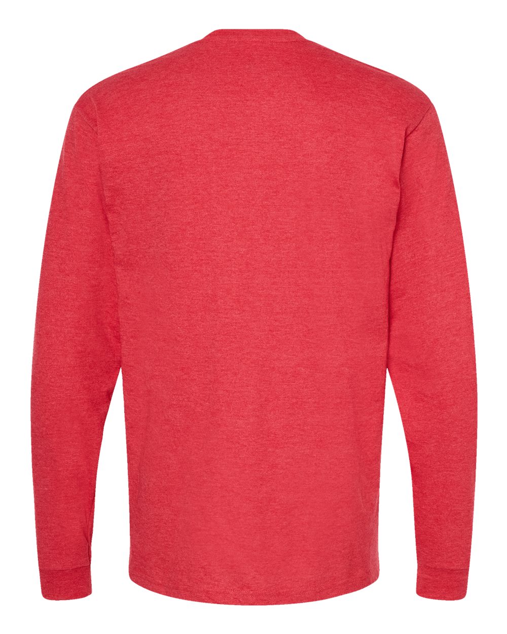 Rear View of Heather Red Heavyweight Jersey Long Sleeve T-Shirt - 291