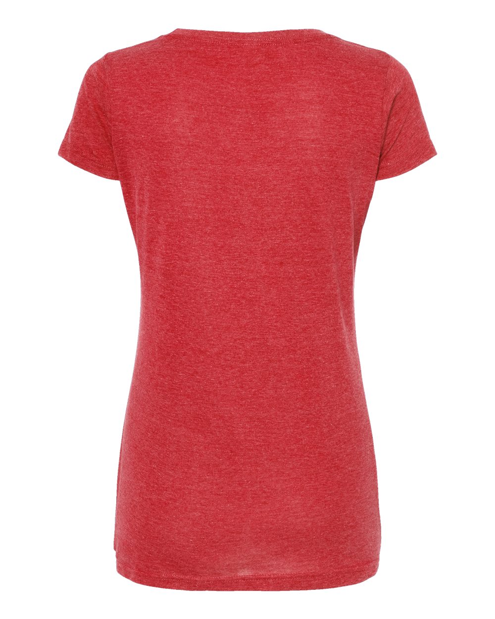 Rear View of Heather Red Women&#39;s Poly-Rich Scoop Neck T-Shirt - 243