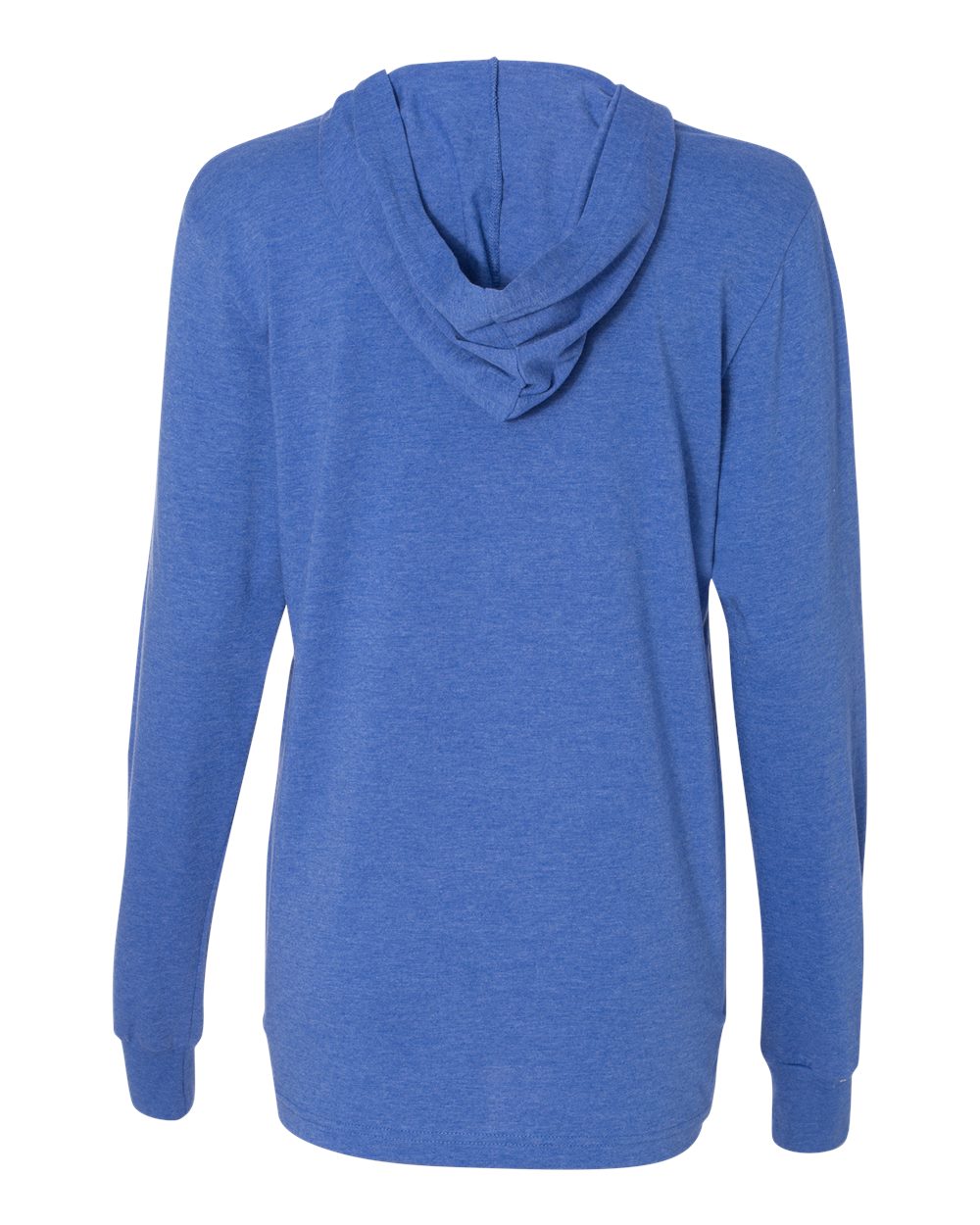 Rear View of Heather True Royal Jersey Hooded Long Sleeve Tee - 3512