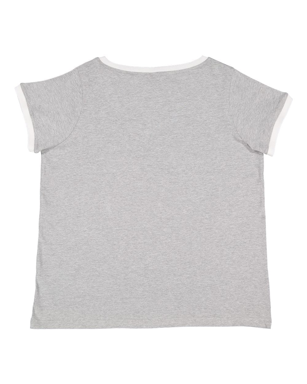 Front View of Heather/ White Women's Curvy Retro Ringer Premium Jersey V-Neck Tee - 3832