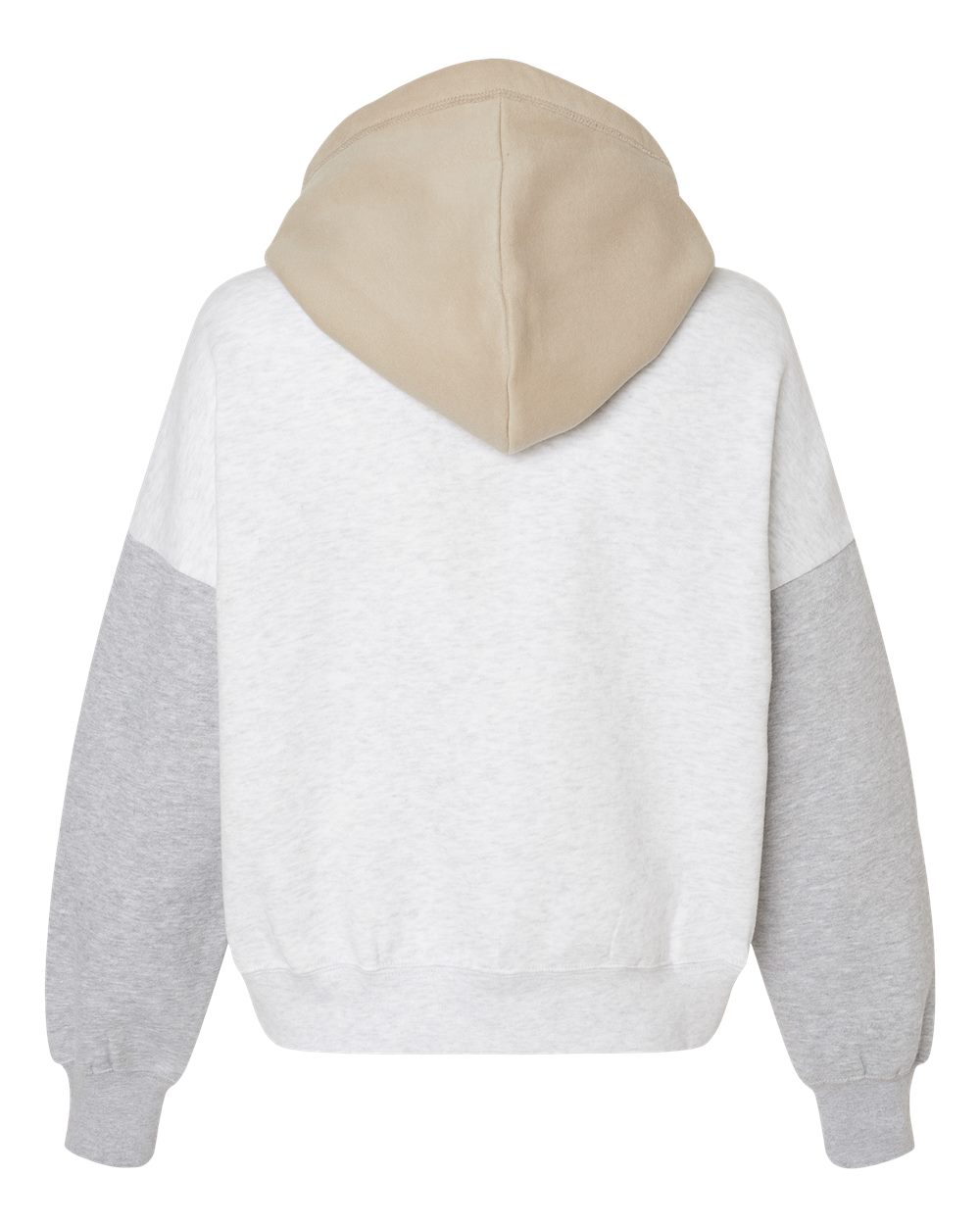 Front View of Heather Women's Sueded Fleece Colorblocked Crop Hooded Sweatshirt - W23716