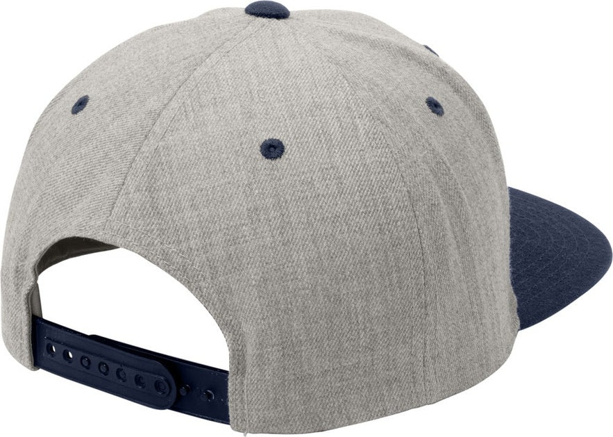Rear View of Heather/Tr Nvy Sport-Tek YP Classics Flat Bill Snapback Cap. STC19