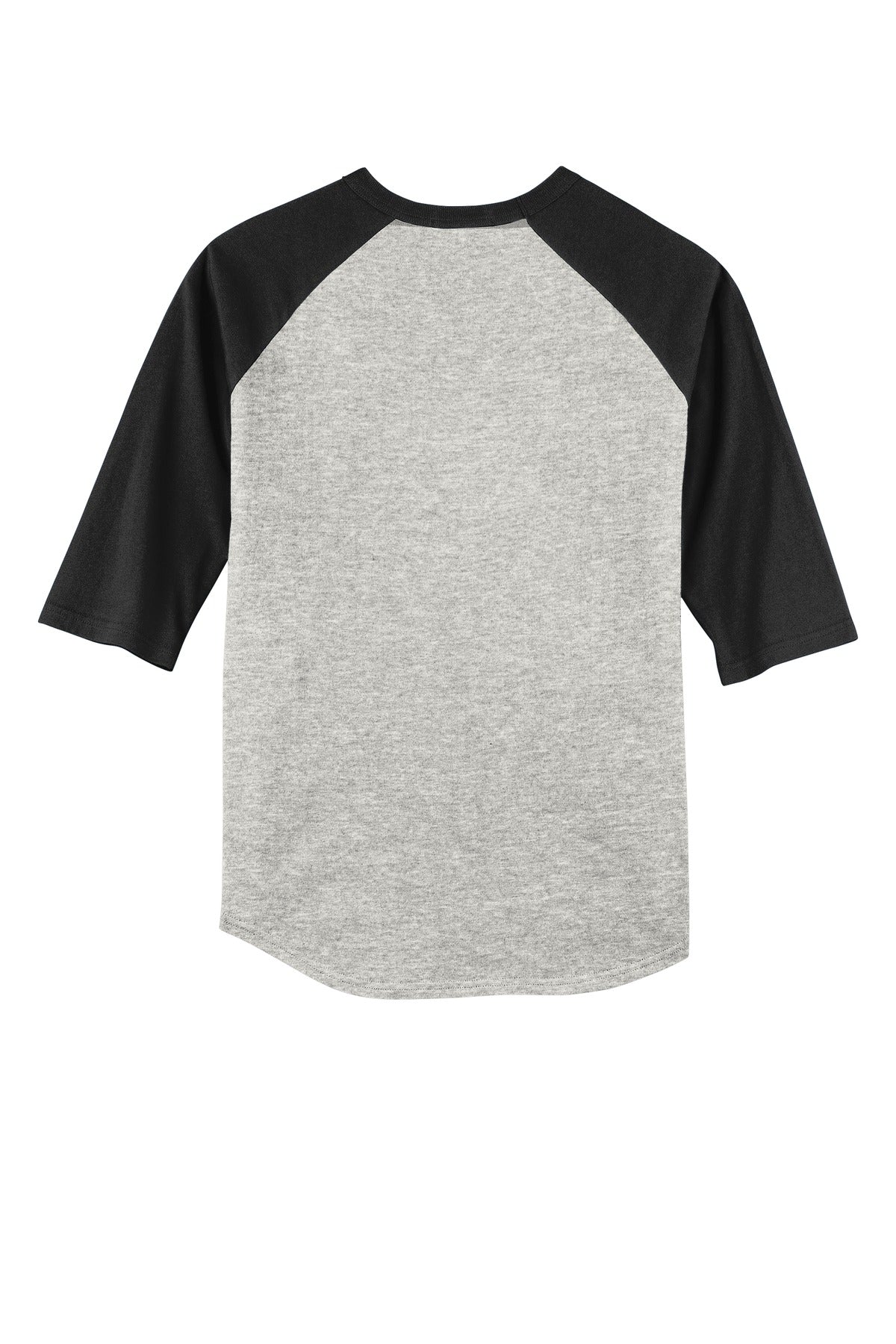 Rear View of Heathr/Gry/Blk Sport-Tek Youth Colorblock Raglan Jersey. YT200