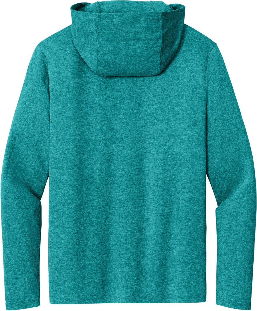 Front View of HtdTeal District Perfect Tri Long Sleeve Hoodie. DM139