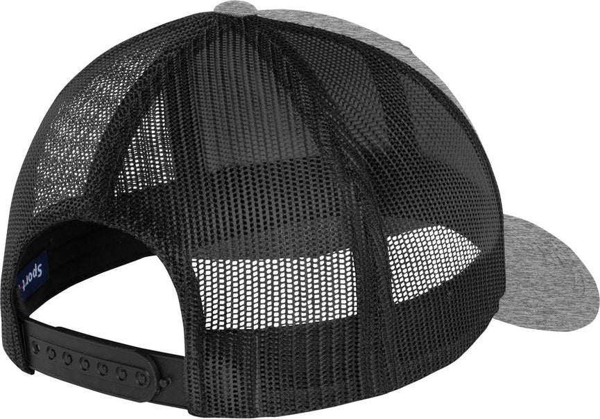 Front View of HtGrey/Blk Sport-Tek YP Classics Retro Trucker Cap. STC39
