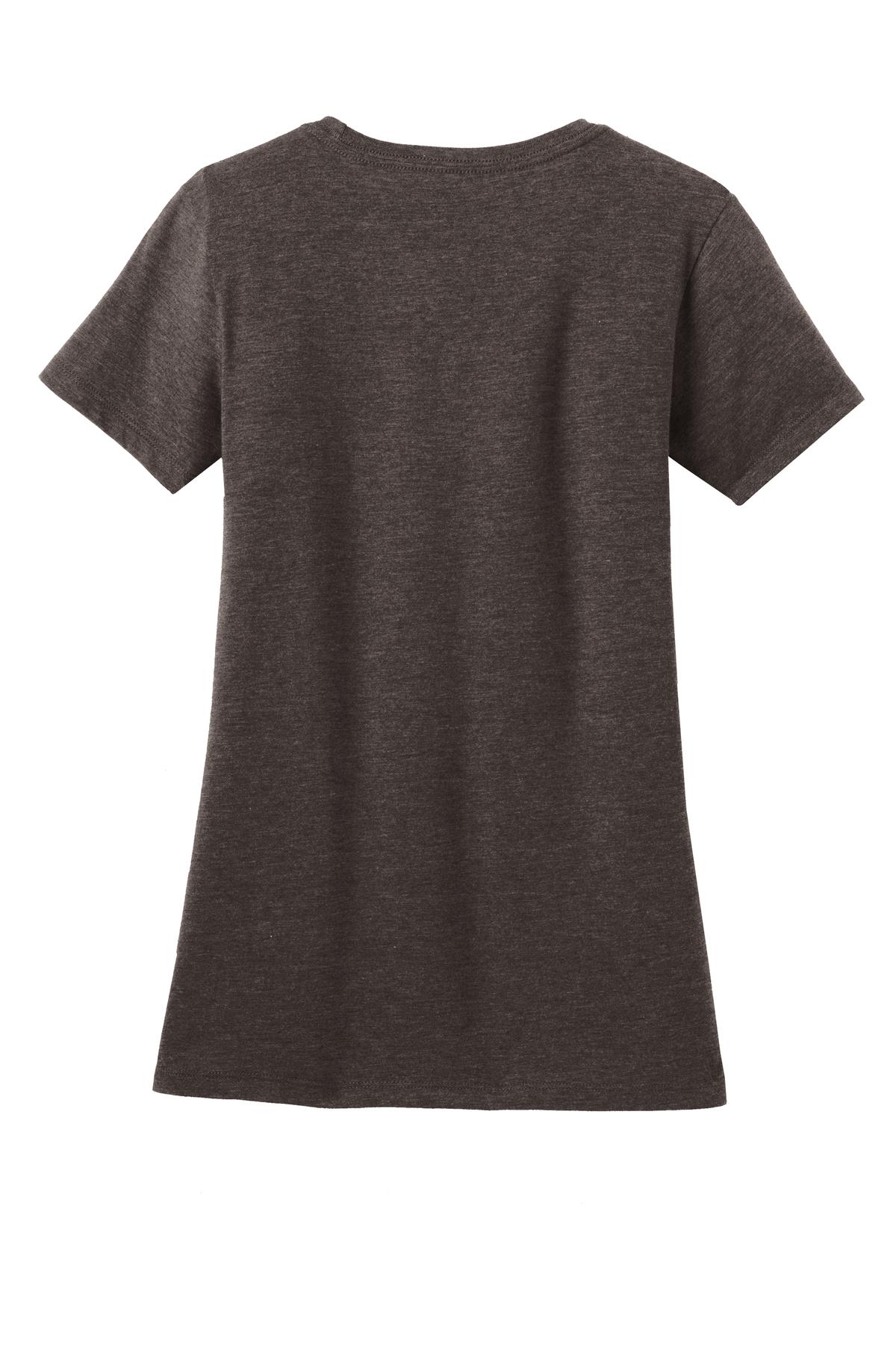 Front View of Hthr Brown District Women's Perfect Blend CVC Tee. DM108L