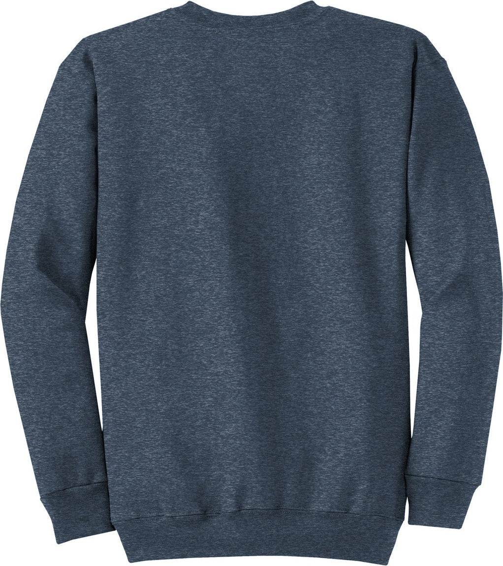 Front View of Hthr Navy Port & Co Core Fleece Crewneck Sweatshirt. PC78
