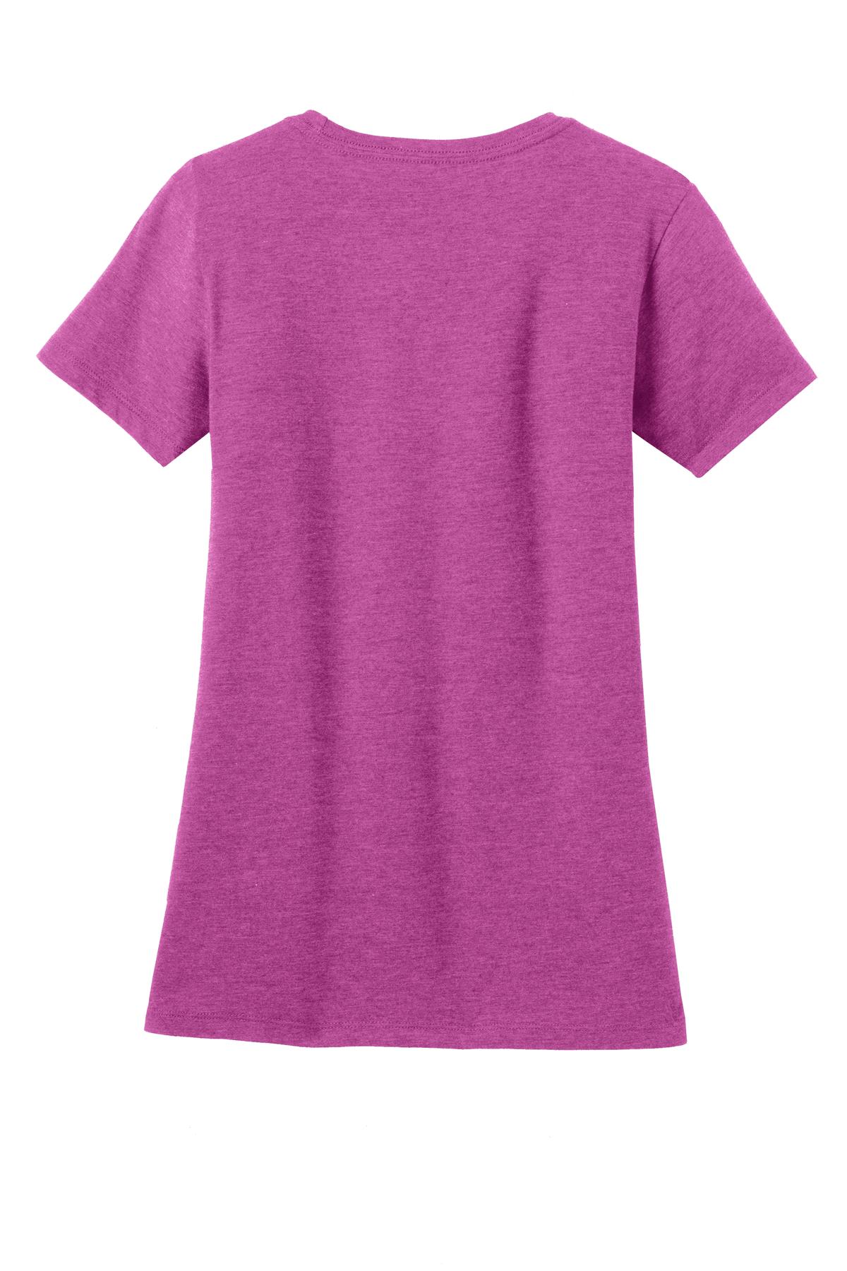 Rear View of Hthr Pink Rasp District Women's Perfect Blend CVC Tee. DM108L