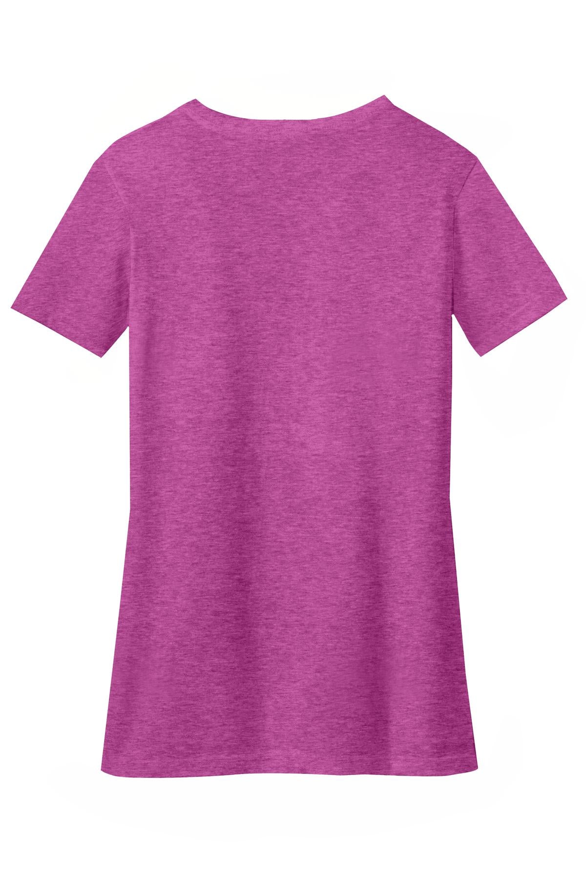 Front View of Hthr Pink Rasp District Women's Perfect Blend CVC V-Neck Tee. DM1190L