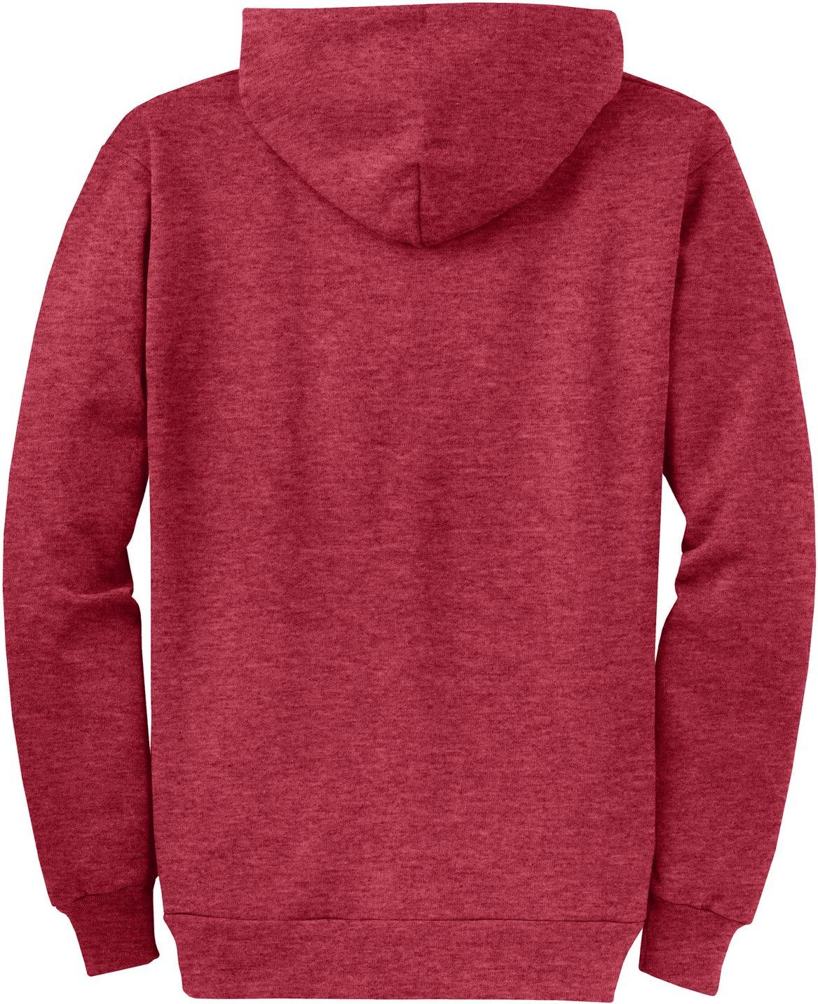 Front View of Hthr Red Port & Co Core Fleece Full-Zip Hooded Sweatshirt. PC78ZH