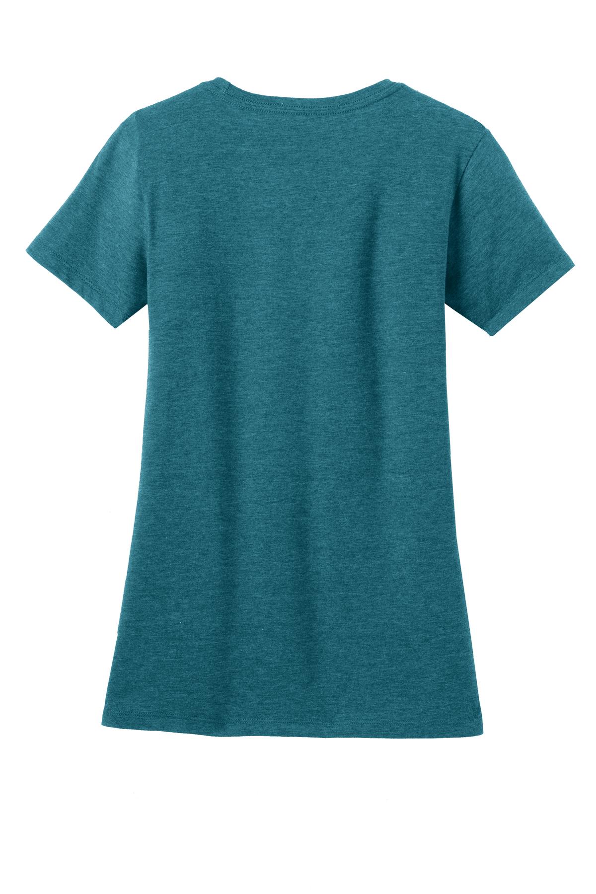 Front View of Hthr Teal District Women's Perfect Blend CVC Tee. DM108L