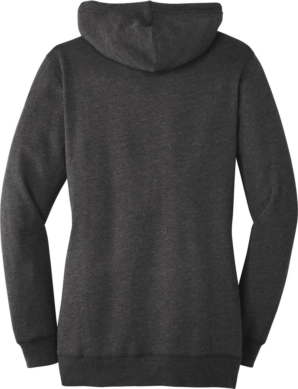 Rear View of Hthrd Black District Women's Lightweight Fleece Hoodie. DM493