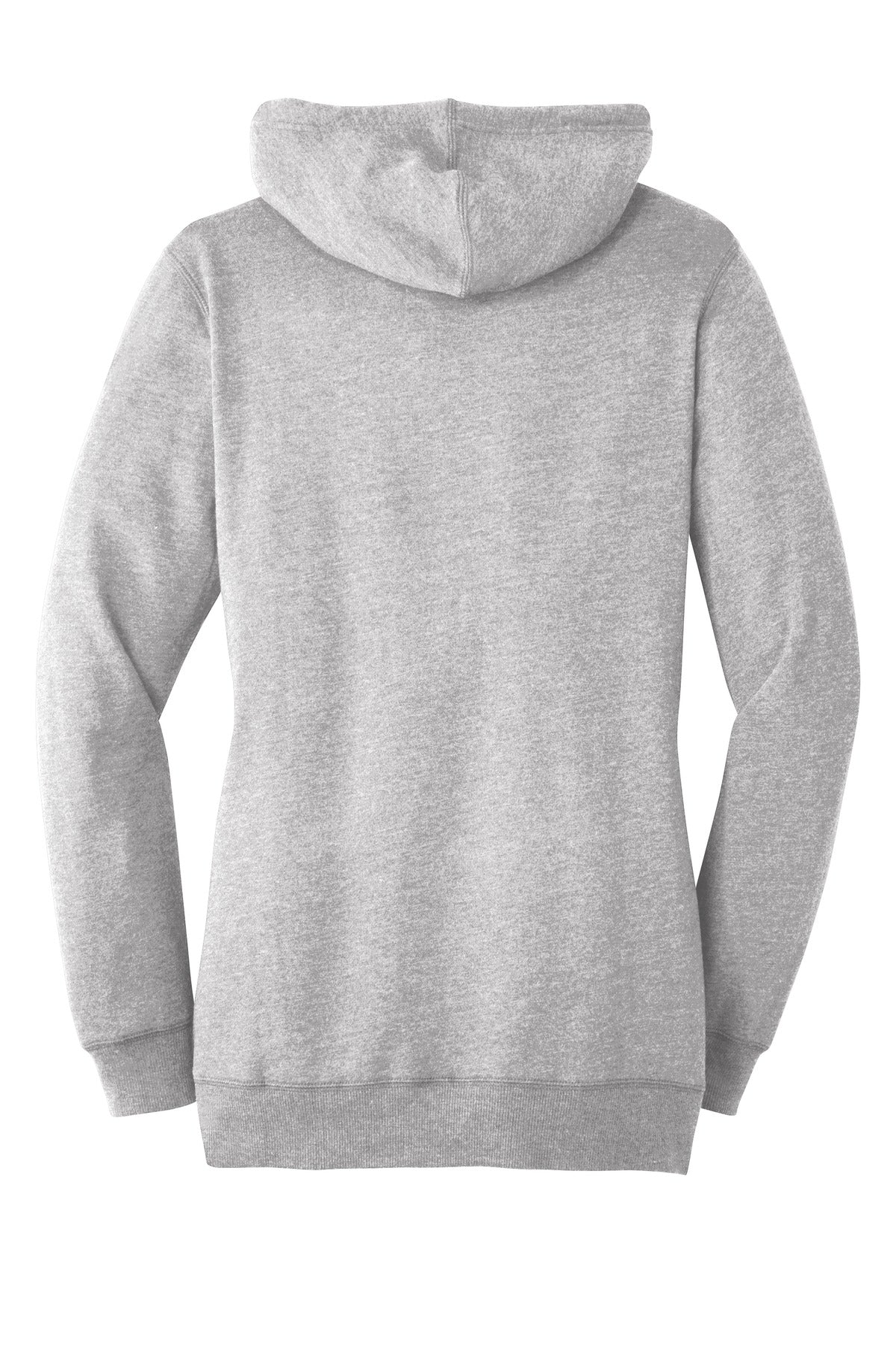 Front View of Hthrd Grey District Women's Lightweight Fleece Hoodie. DM493