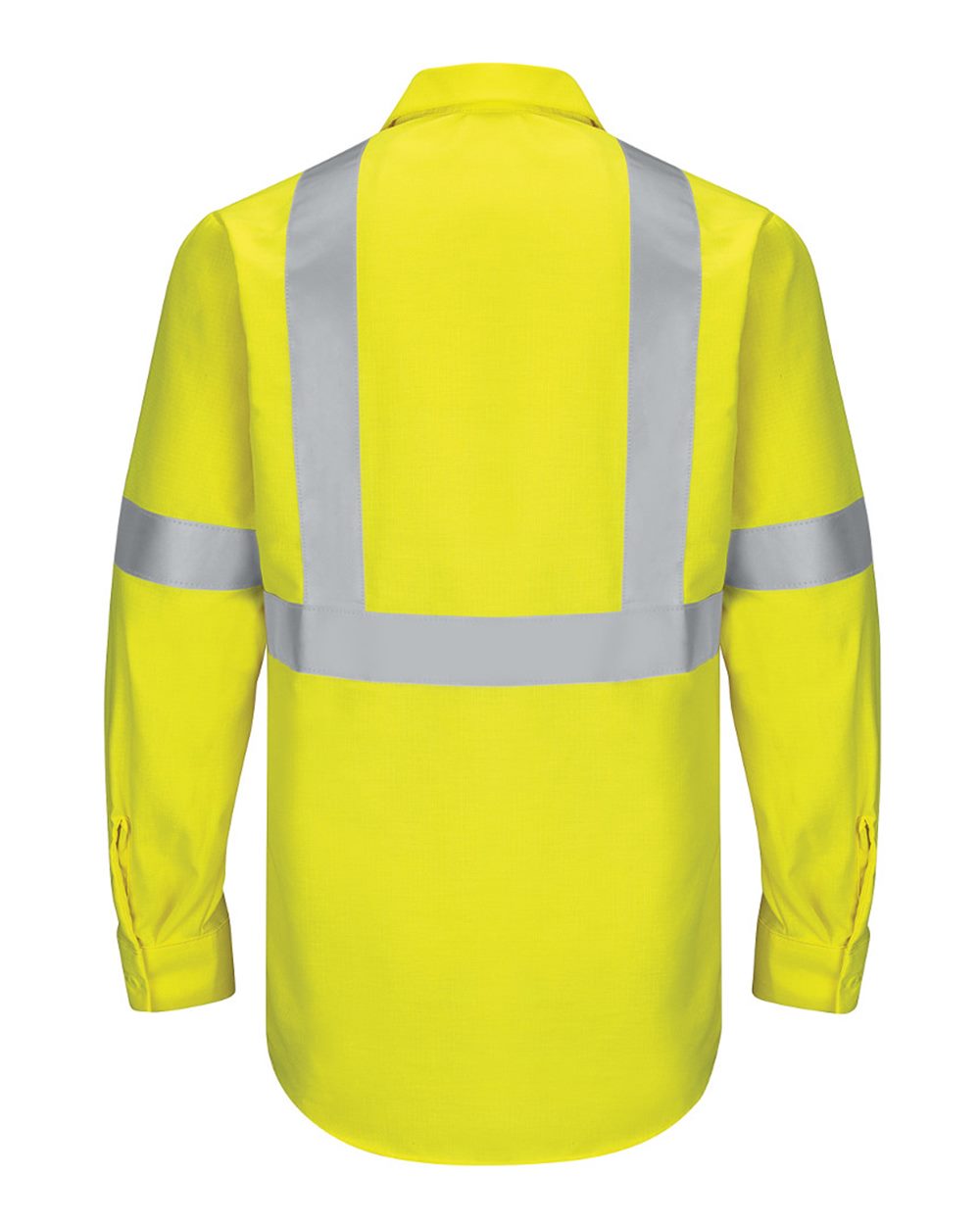 Front View of HV-Fluorescent Yellow/ Green Enhanced & Hi-Visibility Long Sleeve Work Shirt - Tall Sizes - SY14T