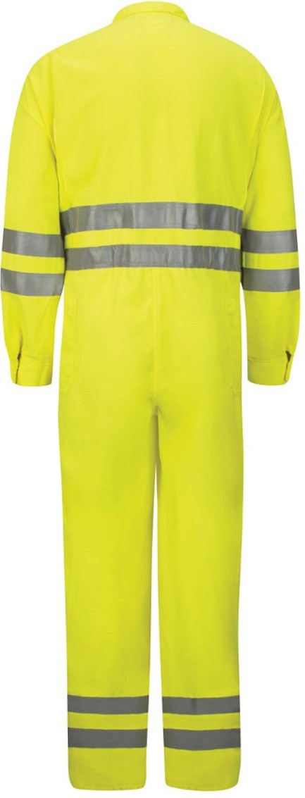 Front View of HV-Fluorescent Yellow/ Green Hi-Vis Deluxe Coverall with Reflective Trim - CoolTouch® 2 - 7 oz. - CMD8