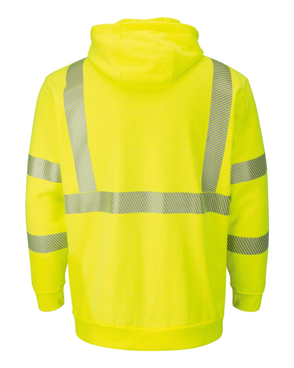 Rear View of HV-Fluorescent Yellow/ Green Hi-Visibility Pullover Hooded Fleece Sweatshirt - Tall Sizes - SMH4T