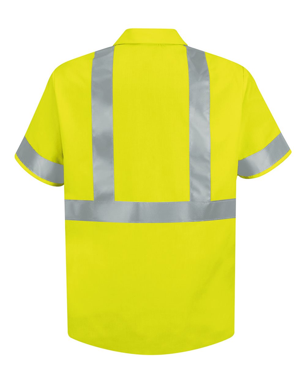Front View of HV-Fluorescent Yellow/ Green High Visibility Safety Short Sleeve Work Shirt - Tall Sizes - SS24HVT