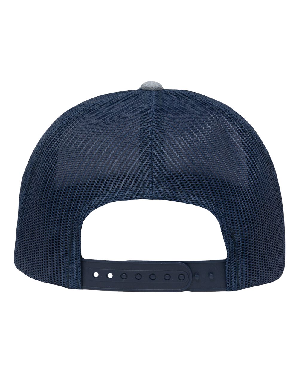 Front View of Ice Blue Heather/ Navy Modern Six-Panel Trucker Fit Cap - SP1650