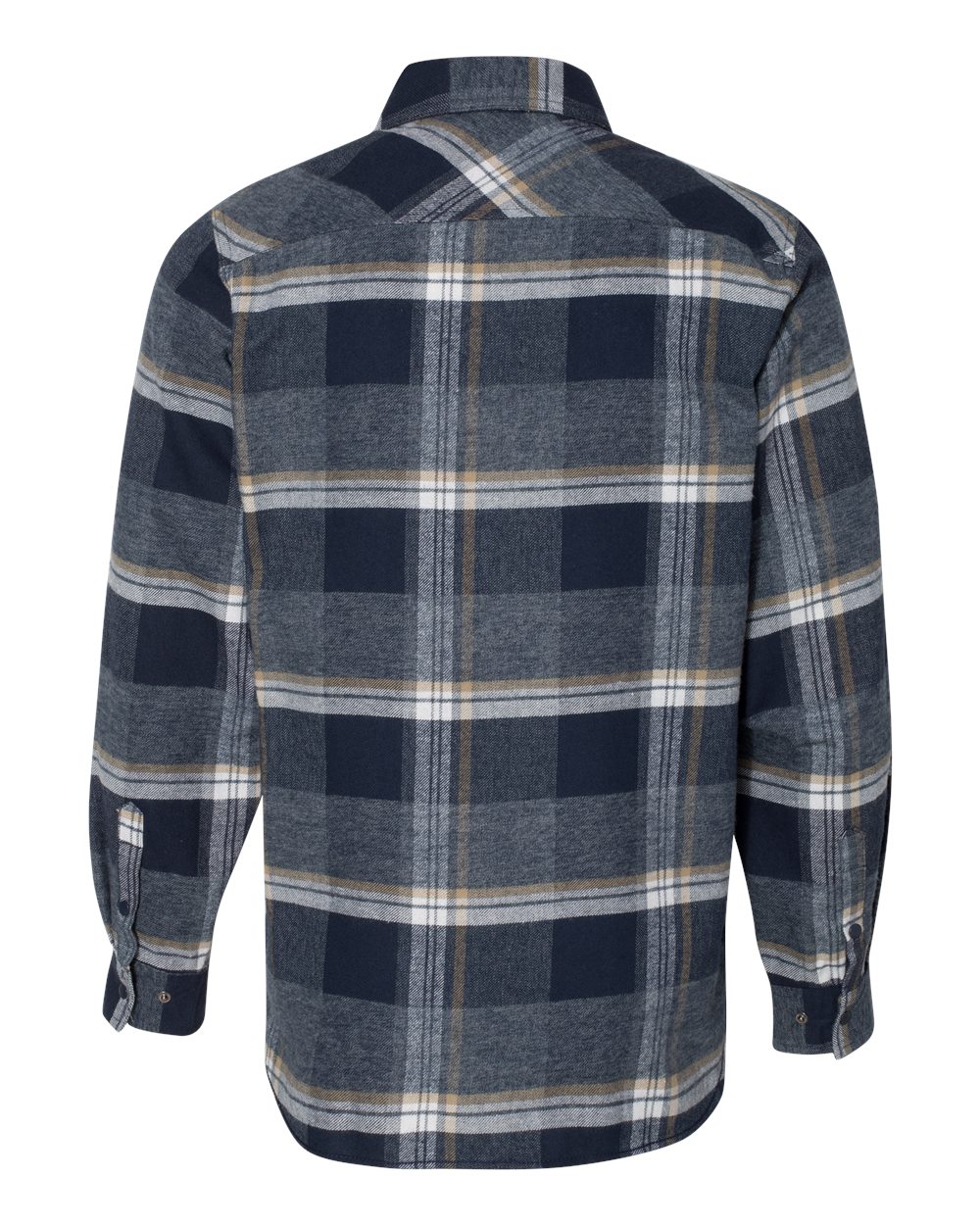 Rear View of Indigo Snap Front Plaid Flannel Shirt - 8219