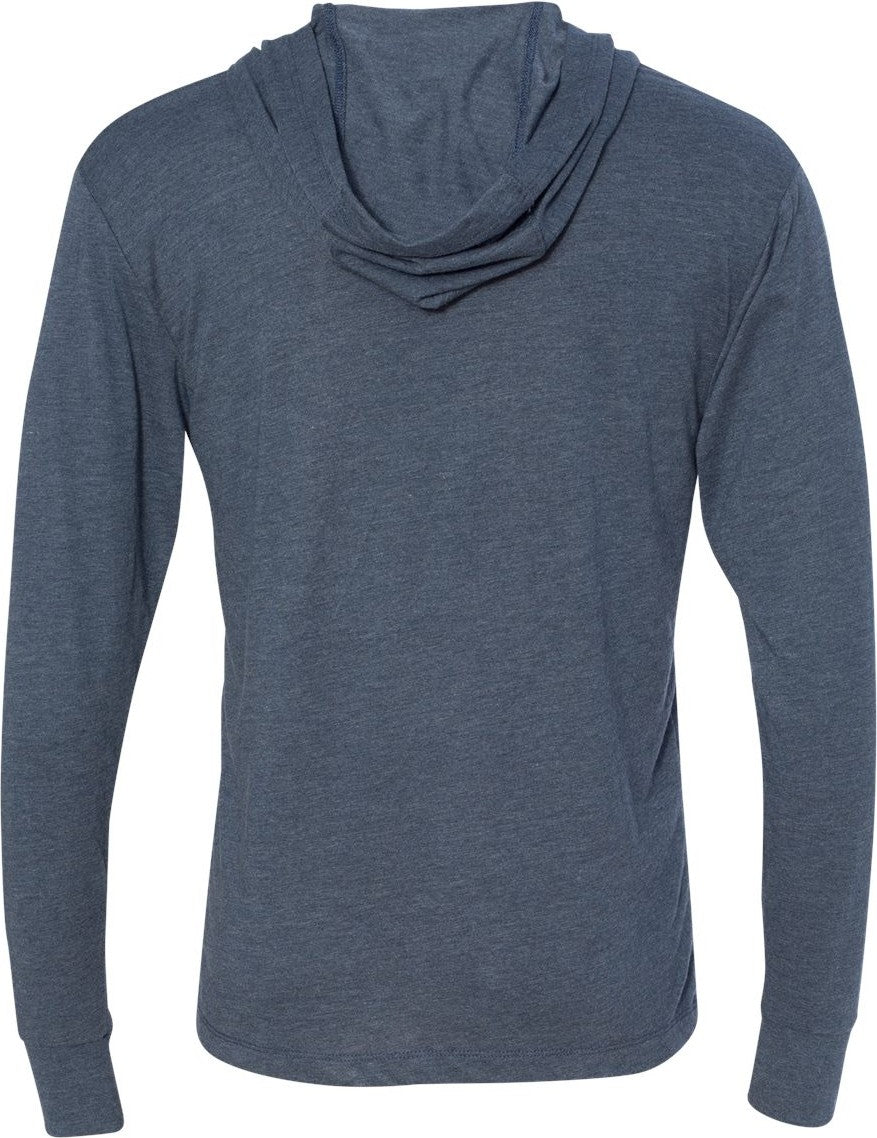 Rear View of Indigo Triblend Hooded Long Sleeve Pullover - 6021