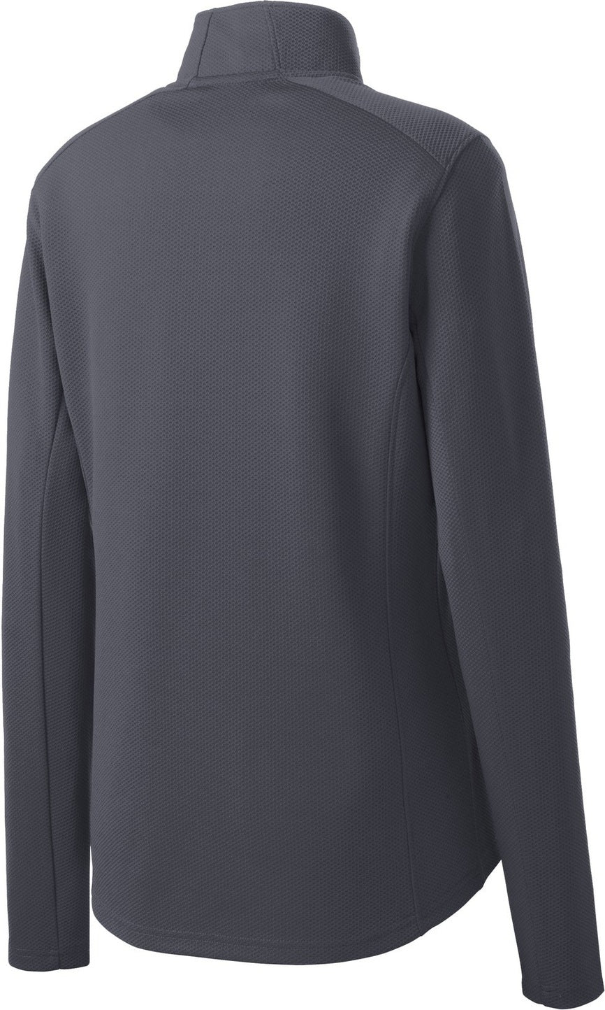 Rear View of Iron Grey Sport-Tek Women's Sport-Wick Textured 1/4-Zip Pullover. LST860