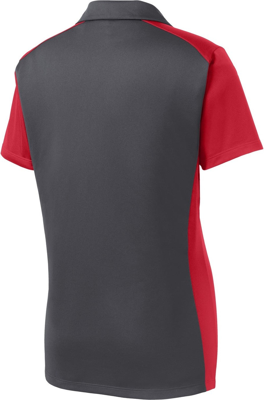 Rear View of Iron Gy/Tr Red Sport-Tek Women's Colorblock Micropique Sport-Wick Polo. LST652