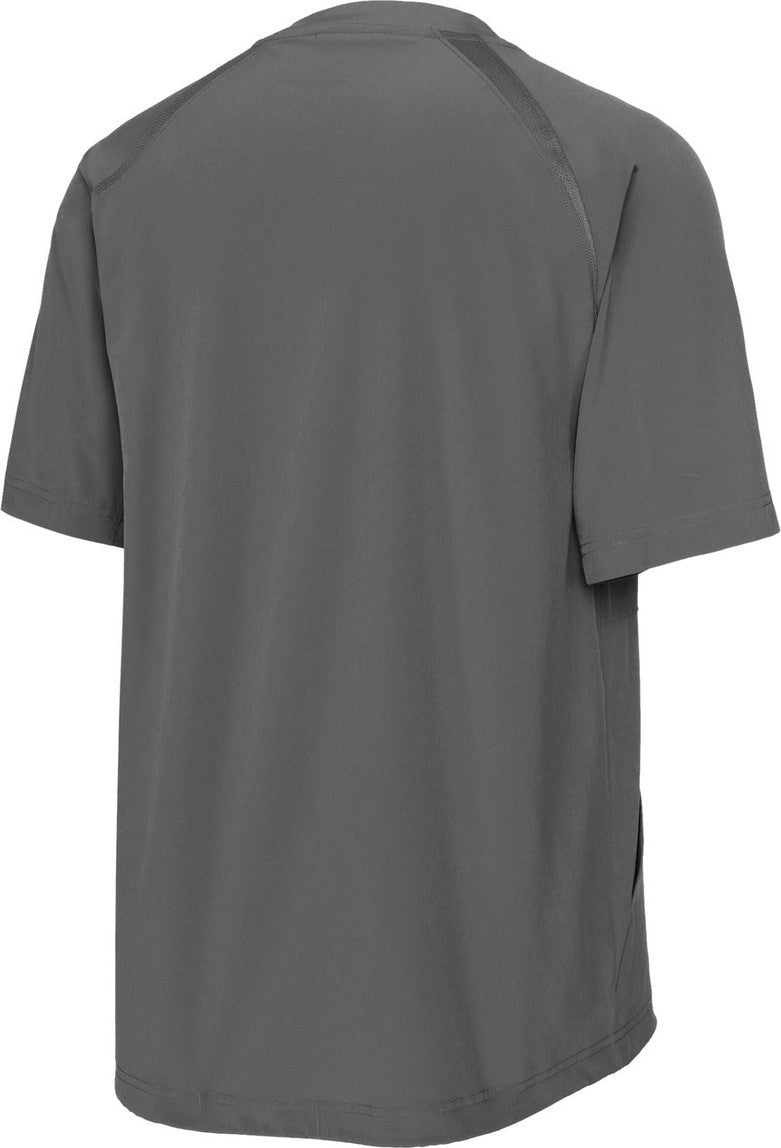 Front View of IronGrey Sport-Tek Repeat 1/2-Zip Short Sleeve Jacket JST489