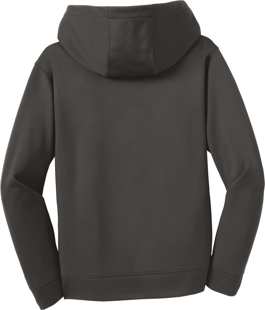 Rear View of IronGrey Sport-Tek Youth Sport-Wick Fleece Hooded Pullover. YST244