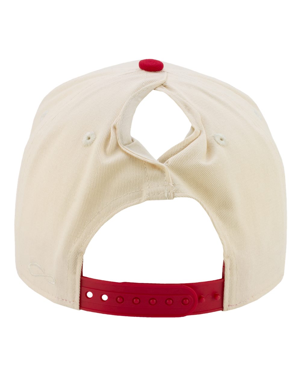 Rear View of Ivory/ Red/ Leopard Camo Women's Two-Tone Five-Panel Cap - COLBIE plain