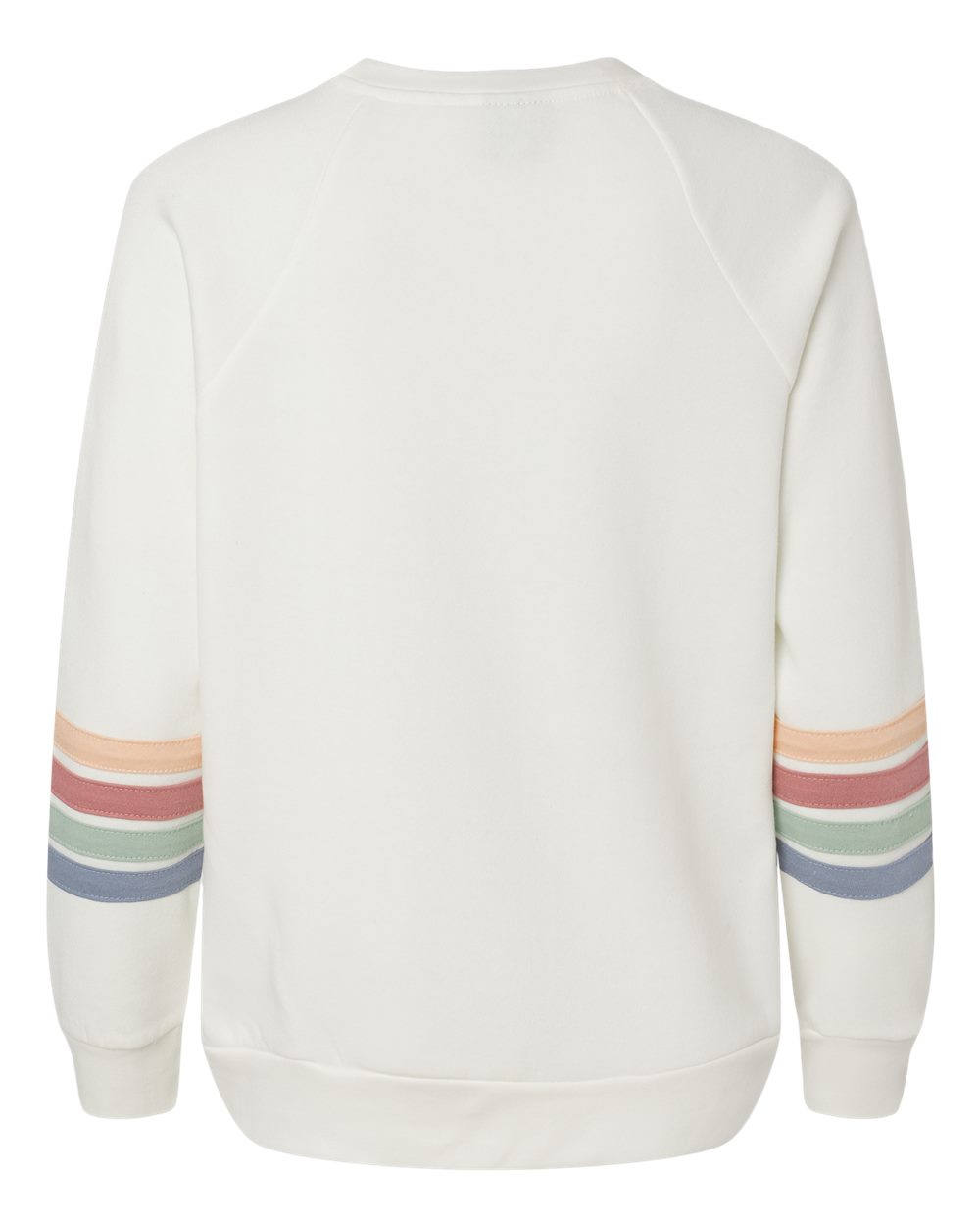 Front View of Ivory Women's Striped Sleeves Crewneck Sweatshirt - W23152