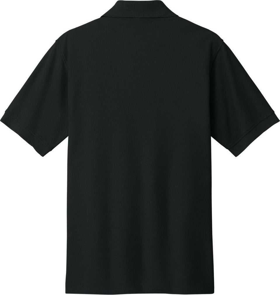Front View of Jet Black Port & Co Core Blend Pique Polo. KP155