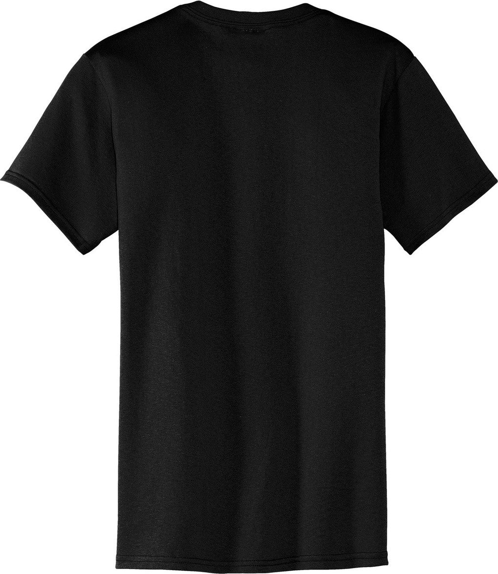 Rear View of Jet Black Port & Co Core Blend Pocket Tee. PC55P