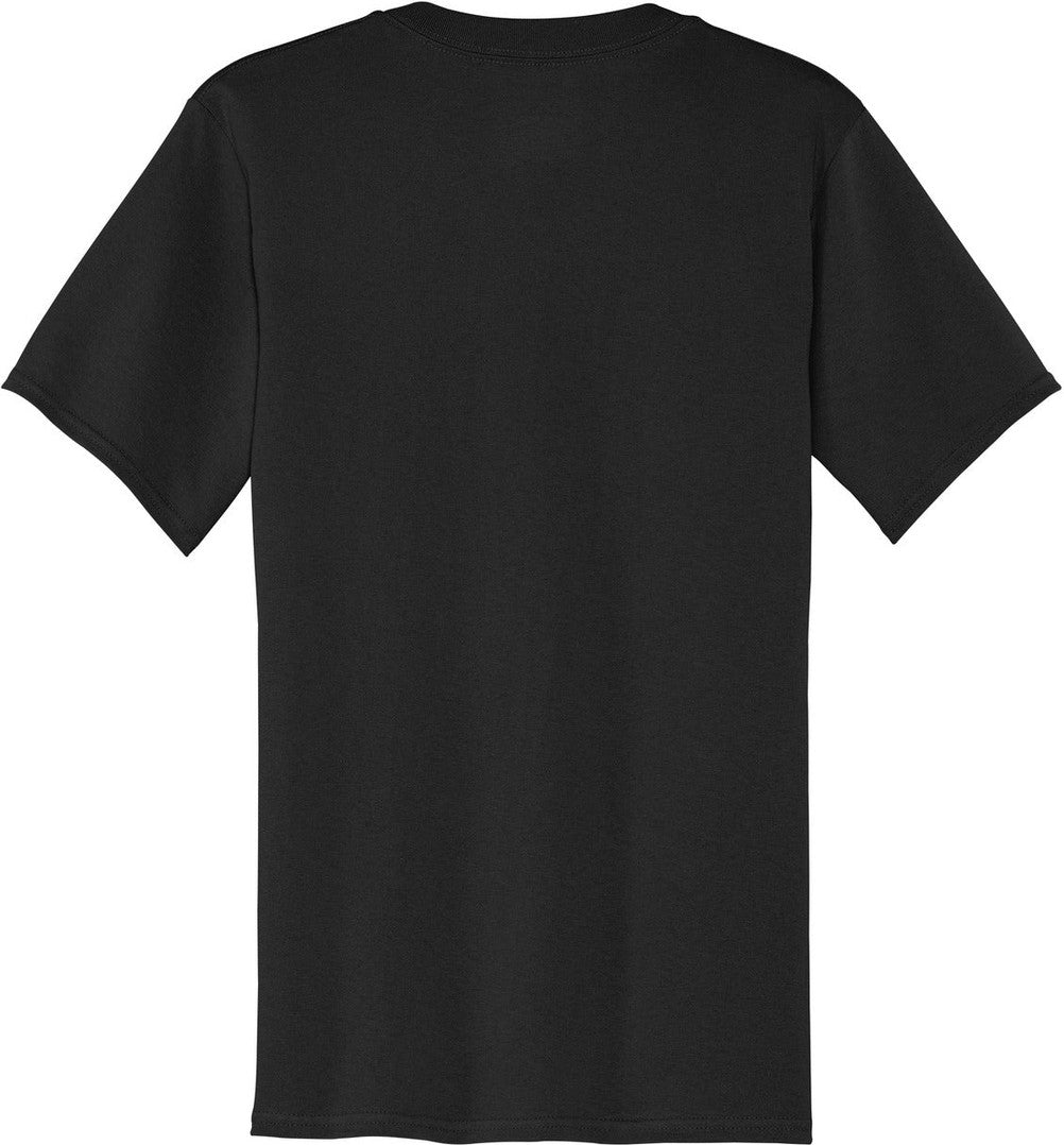 Front View of Jet Black Port & Co Core Cotton Pocket Tee. PC54P