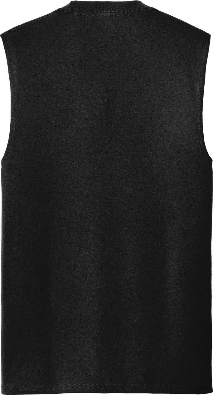 Rear View of Jet Black Port & Co Core Cotton Sleeveless Tee. PC54SL