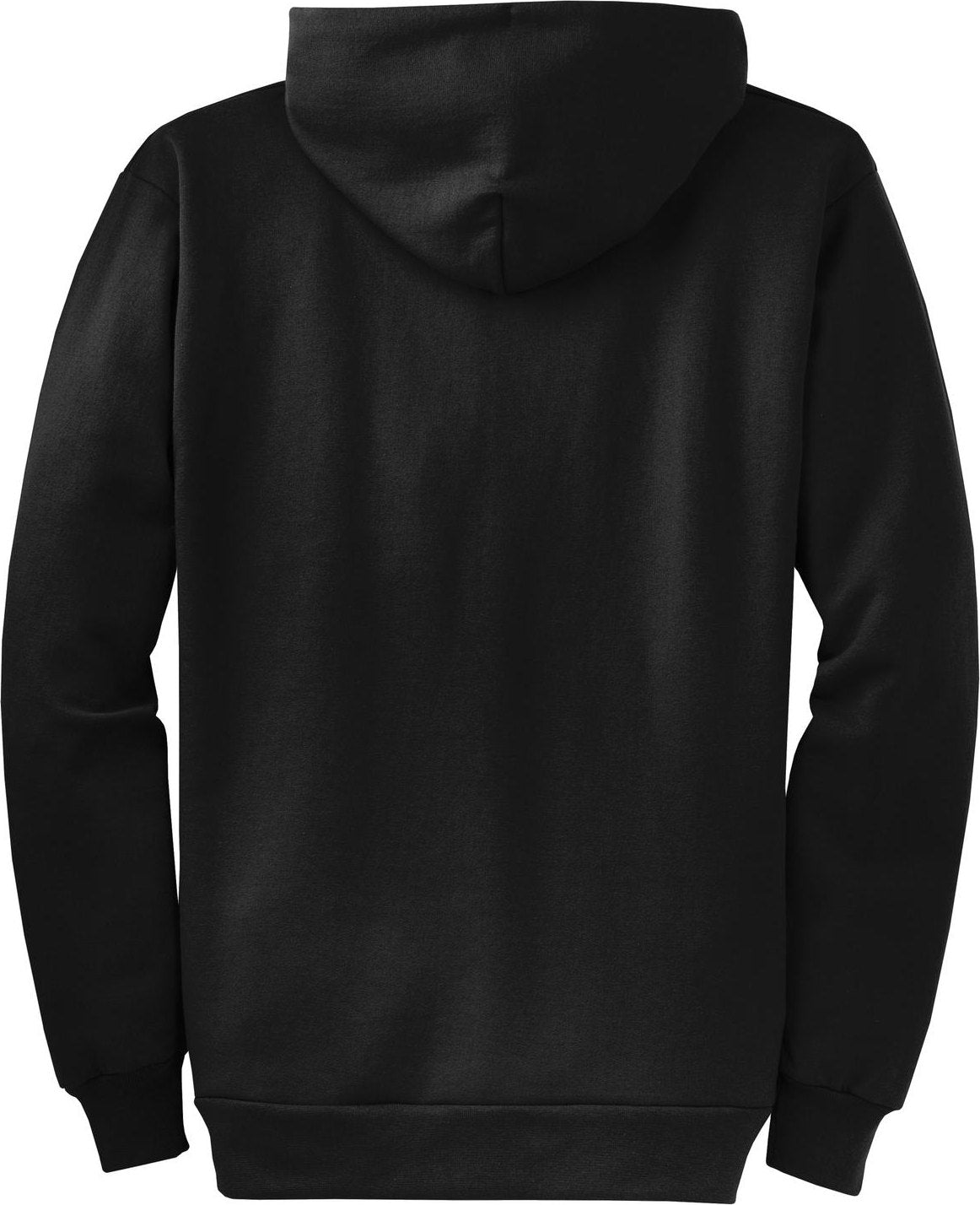 Rear View of Jet Black Port & Co Core Fleece Full-Zip Hooded Sweatshirt. PC78ZH