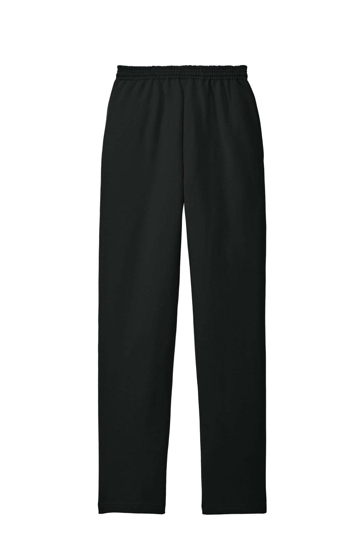 Front View of Jet Black Port & Co Core Fleece Sweatpant with Pockets. PC78P