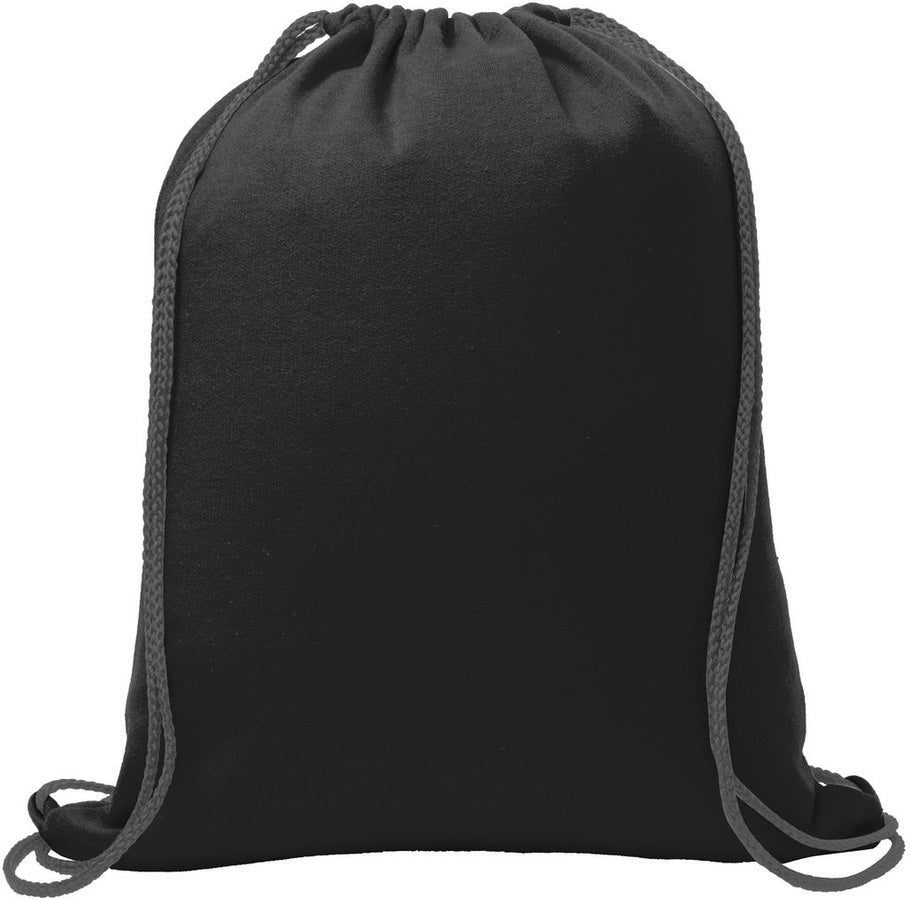 Rear View of Jet Black Port & Co Core Fleece Sweatshirt Cinch Pack. BG614