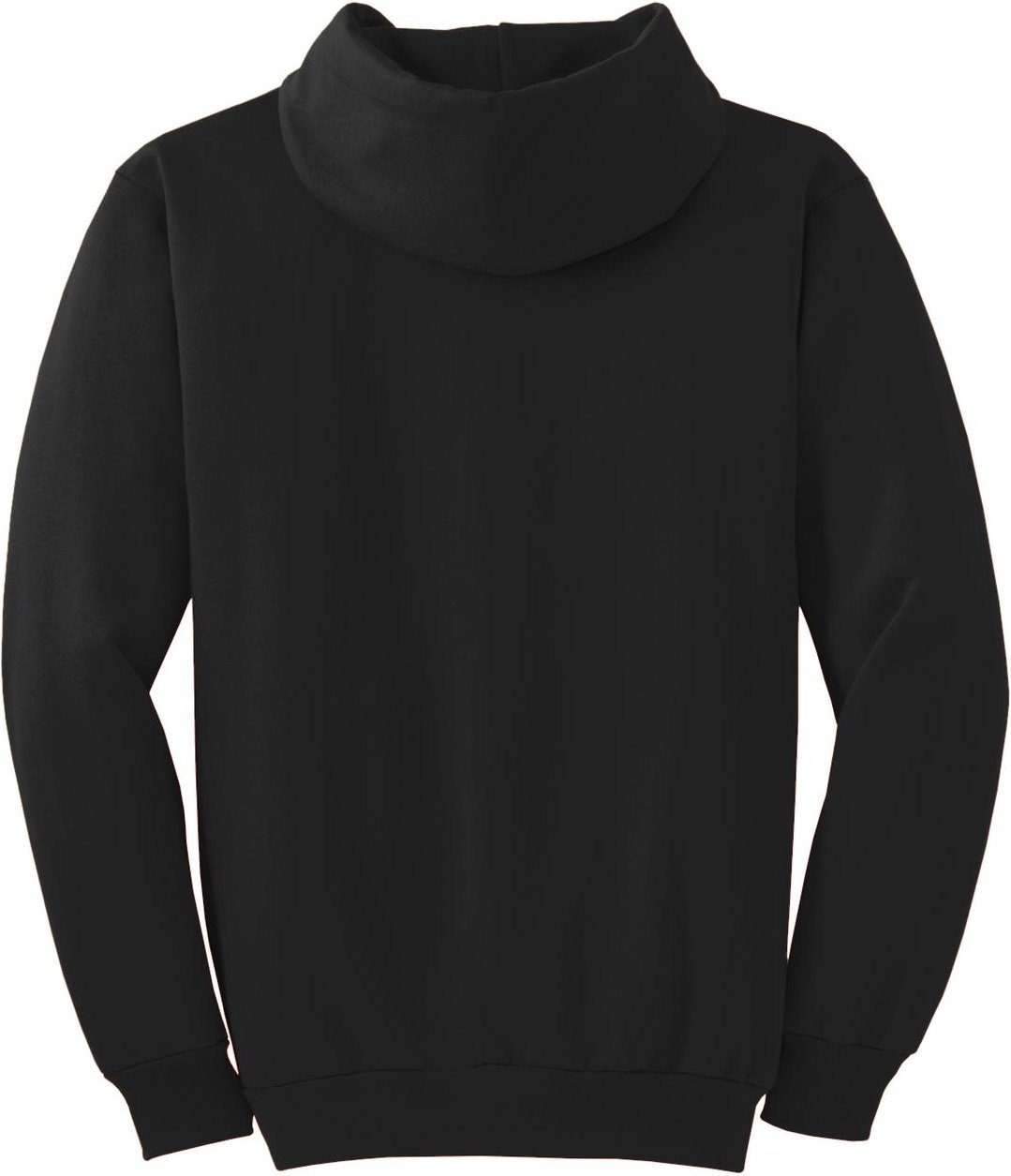 Front View of Jet Black Port & Co Essential Fleece Pullover Hooded Sweatshirt. PC90H