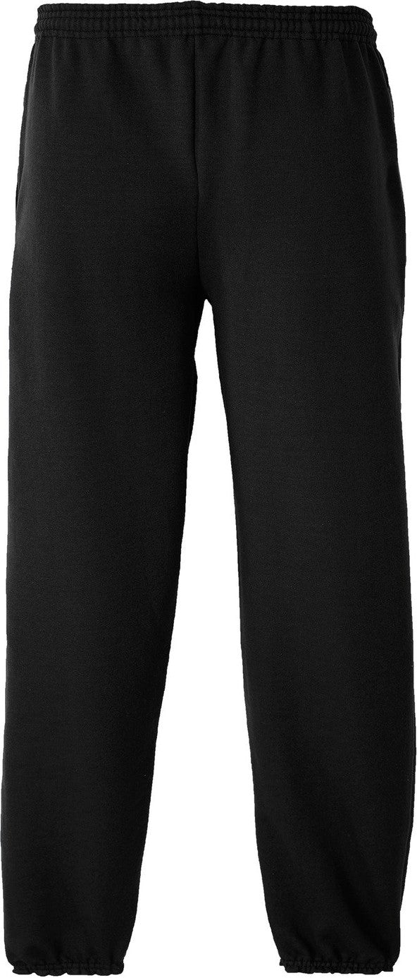 Front View of Jet Black Port & Co Essential Fleece Sweatpant with Pockets. PC90P