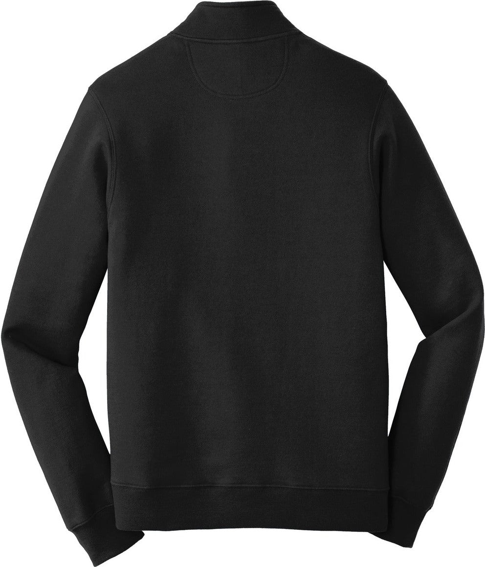 Front View of Jet Black Port & Co Fan Favorite Fleece 1/4-Zip Pullover Sweatshirt. PC850Q